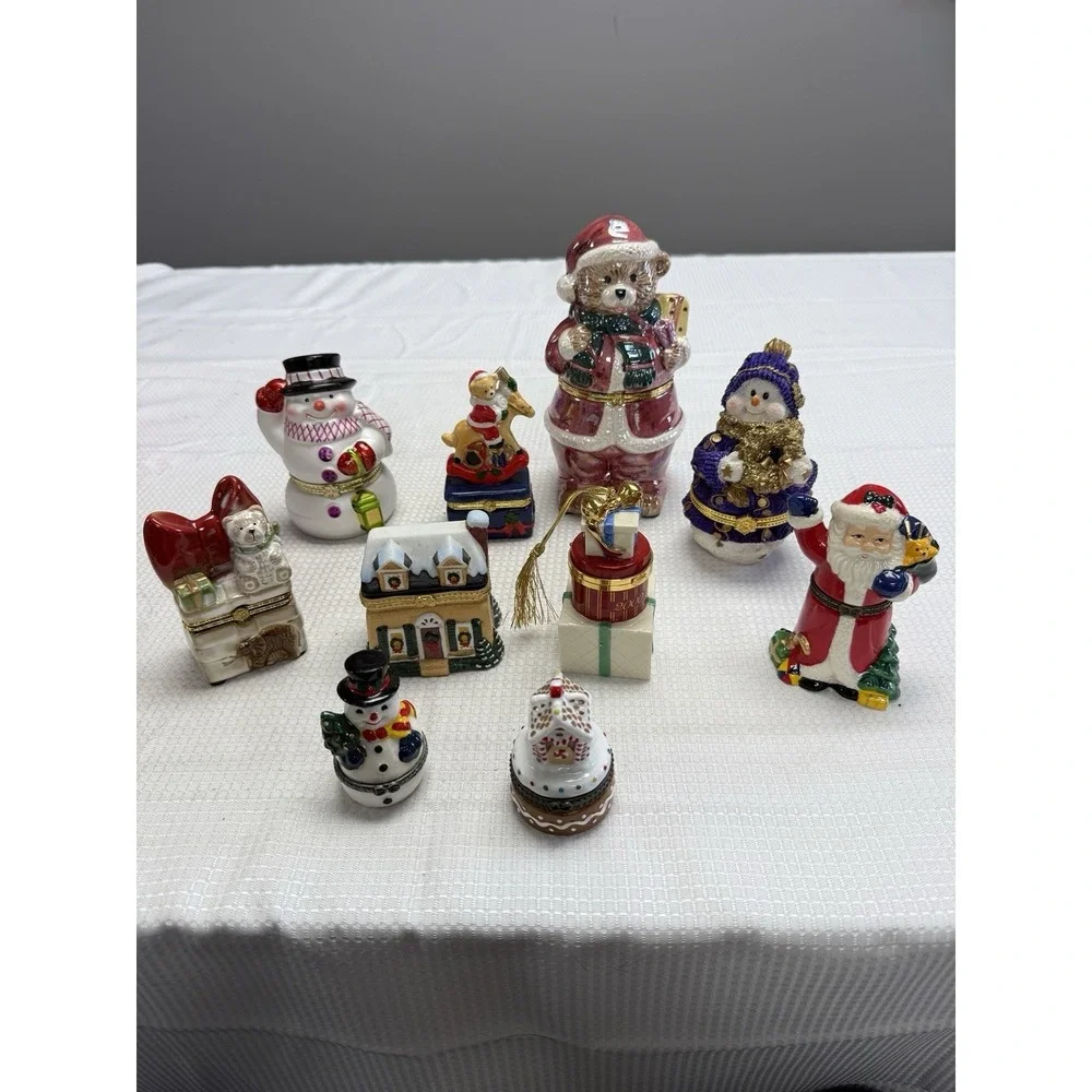 10 Vintage Christmas Holiday Hinged Boxes Mix Lot Lenox Avon Trinket‎ Pill *READ